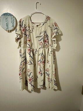 Chic Soul Cream Floral Ruffle-Sleeve Casual Dress
